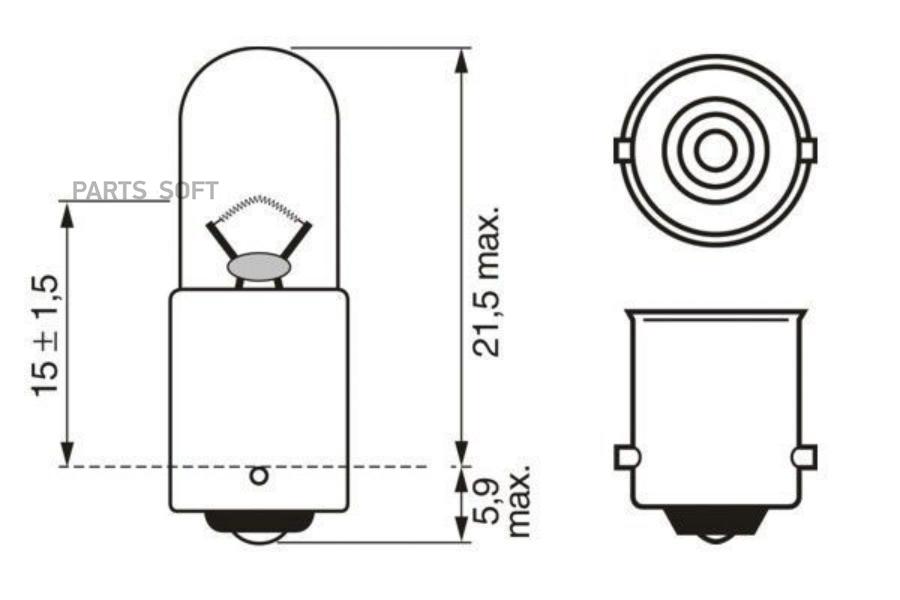 

BOSCH Лампа ECO T4W 12V [4W] [картон] [10 шт] 12V 4W BA9s