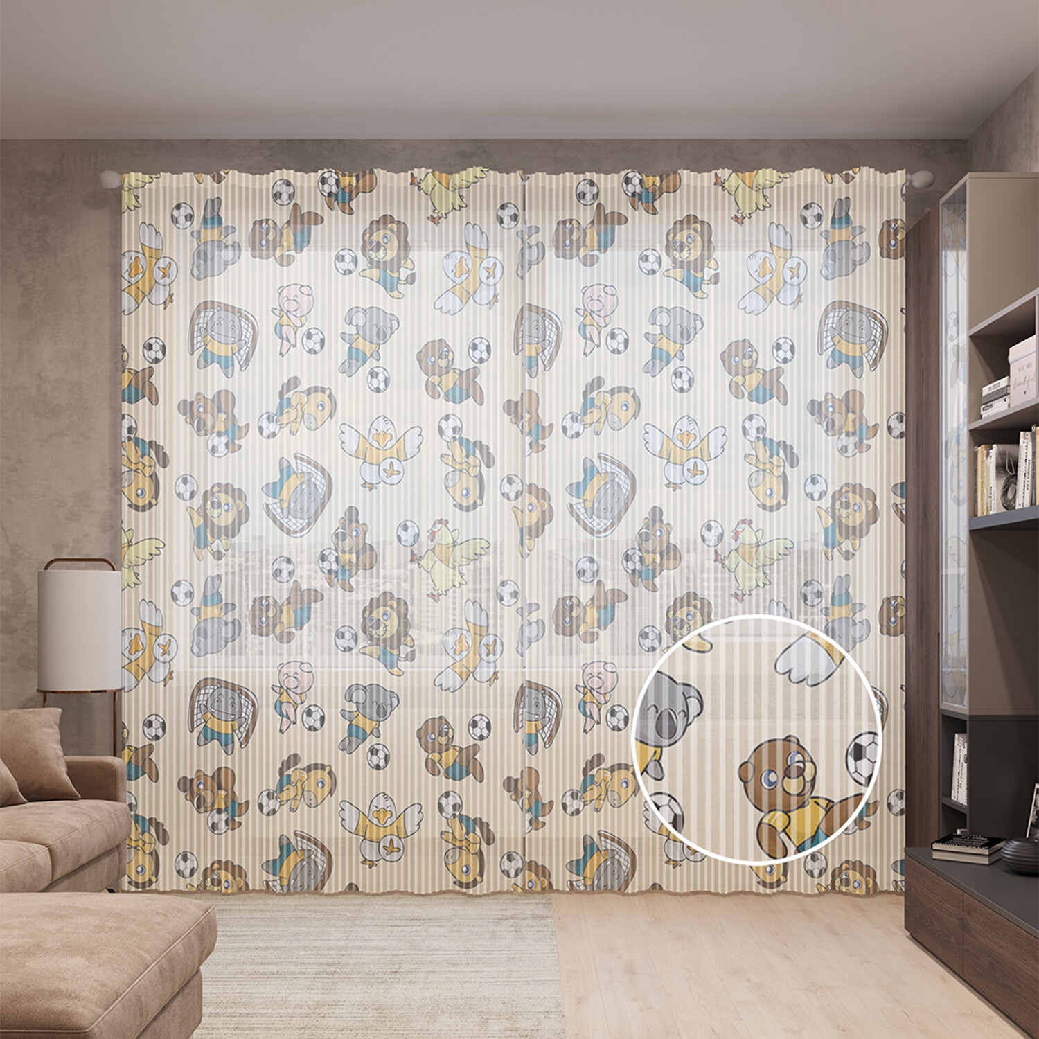 

Тюль вуаль на шторной ленте с принтом JoyArty "Звери играют в футбол", 310х265 см, Звери играют в футбол