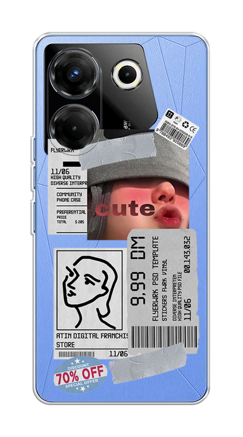 

Чехол на Tecno Camon 20 Pro 5G "Cute girl collage", Розовый;серый;голубой, 304050-6