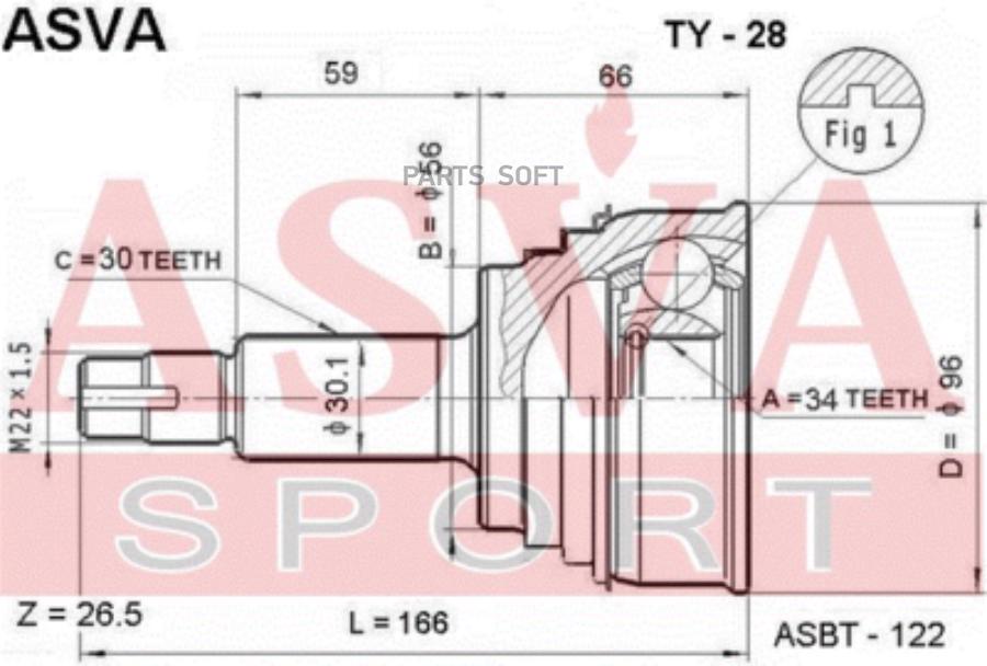 

ASVA TY-28 ШРУС наруж.34x56x30 TOYOTA SCEPTER VCV10/VCV15 CAMRY VCV10 (3VZ-FE) 1шт