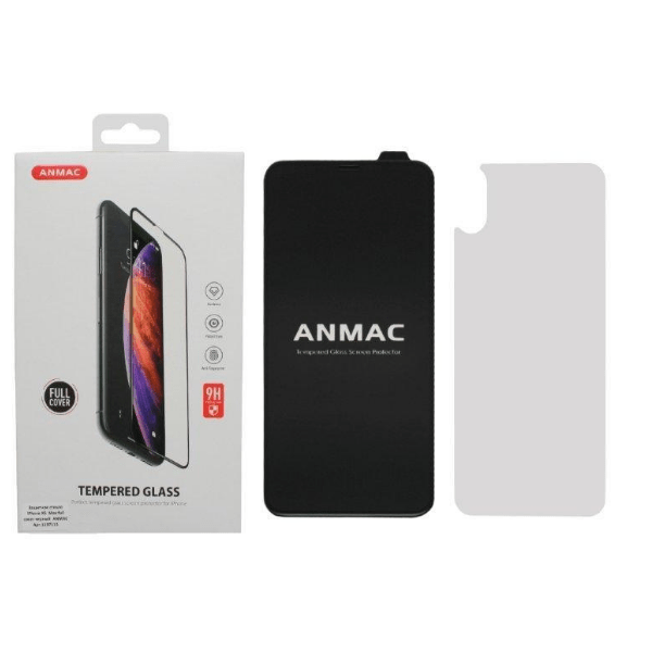 

Защитное стекло ANMAC для iPhone XS Max Full Cover + пленка назад черное, Защитное стекло ANMAC iPhone XS Max Full Cover + пленка назад черное