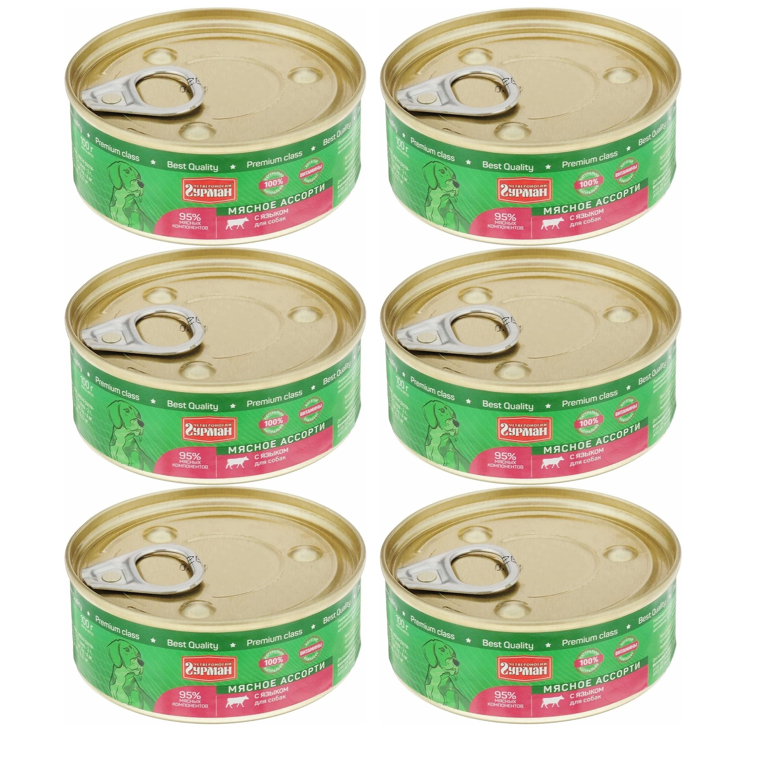 

Консервы для собак Четвероногий Гурман Мясное ассорти с Языком, 6шт по 100г, Мясное ассорти с Языком