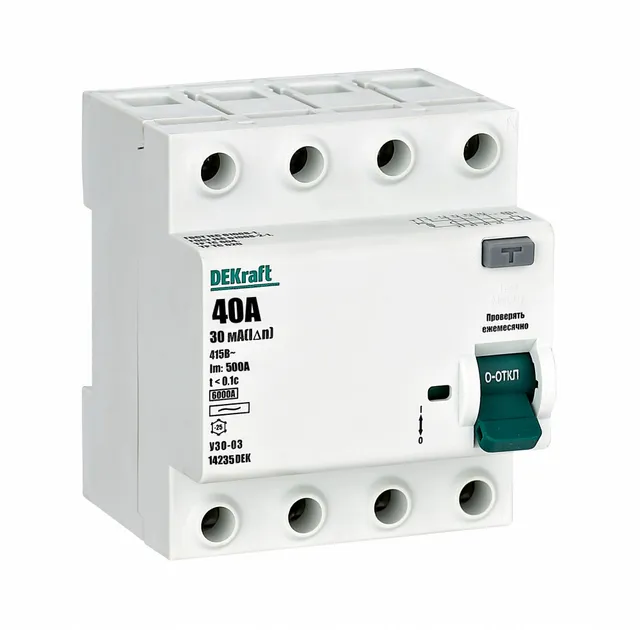 

Устройство защитного отключения DEKraft 4P 40А 30мА тип AC 6кА