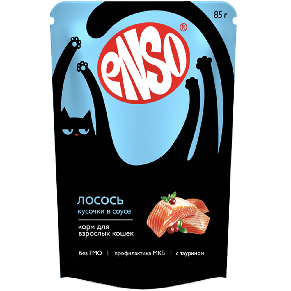 Влажный корм для кошек ENSO кусочки в соусе с лососем 24шт по 85 гр