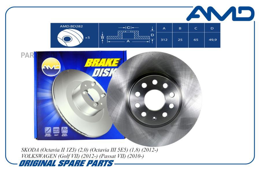 Тормозной диск AMD передний для Skoda Octavia II 1Z3 2,0б Octavia II 1Z5 2,0 AMDBD282