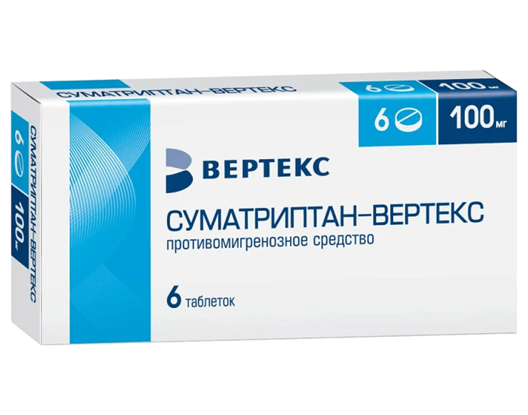 Купить Суматриптан-Вертекс таблетки 100 мг 6 шт., Vertex