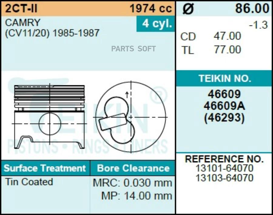 TEIKIN Поршень двигателя TEIKIN 46609A STD (4шт/упак)