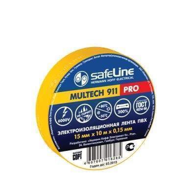 Изолента SAFELINE, ПВХ, 15 мм х 10 м., арт. 77256 желтый - (10 шт.) индикаторная отвертка safeline многофункциональная