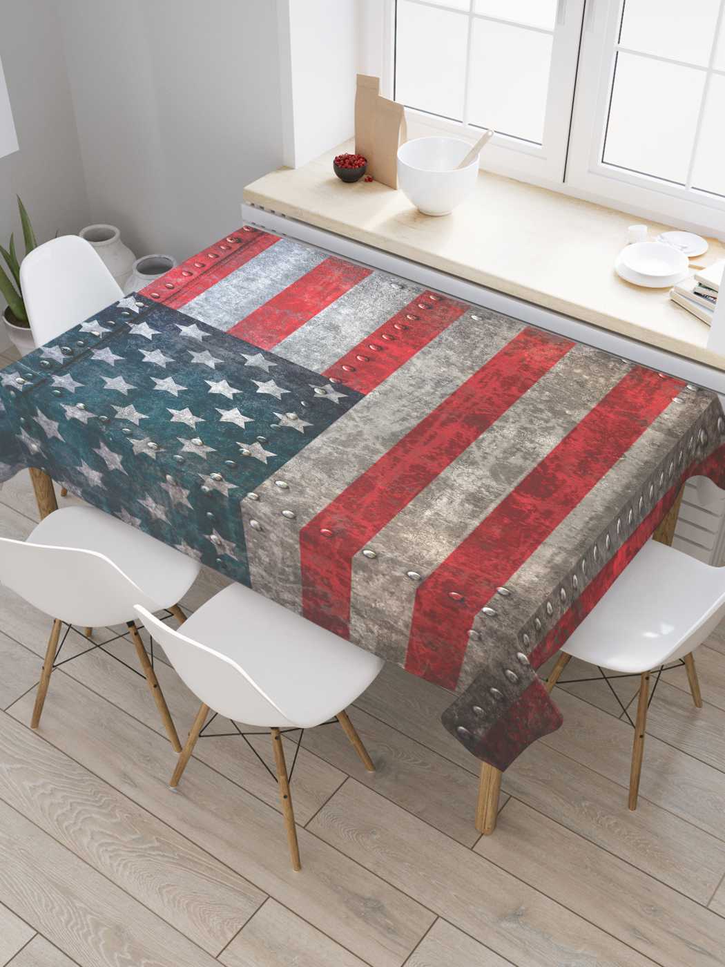 

Скатерть прямоугольная JoyArty "Железный флаг" из оксфорда, 120x145 см, Серый, Железный флаг