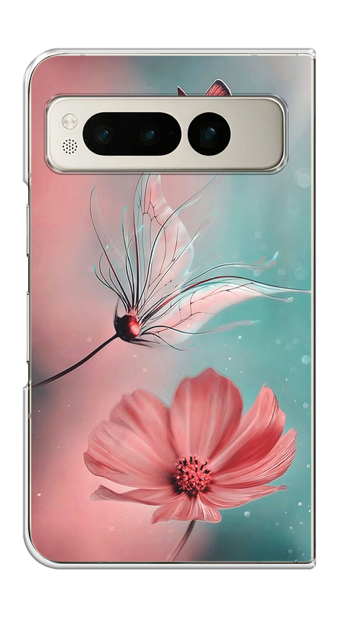 

Чехол на Google Pixel Fold "Бабочка и цветок", Голубой;розовый, 271850-1