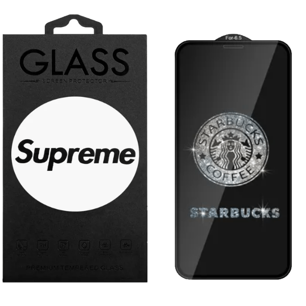 Защитное стекло для iPhone 11 Pro Max/XS Max 3D с LOGO с блестками starbucks