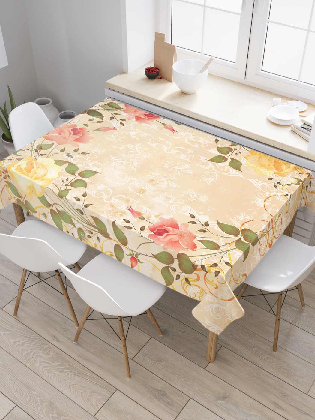 

Скатерть прямоугольная JoyArty "Круг весны" из оксфорда, 180x145 см, Розовый, Круг весны