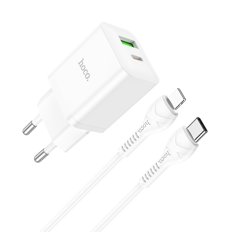 Сетевое зарядное устройство Hoco lightning - usb type-c 1xUSB, 1xUSB Type-C 3 А белый