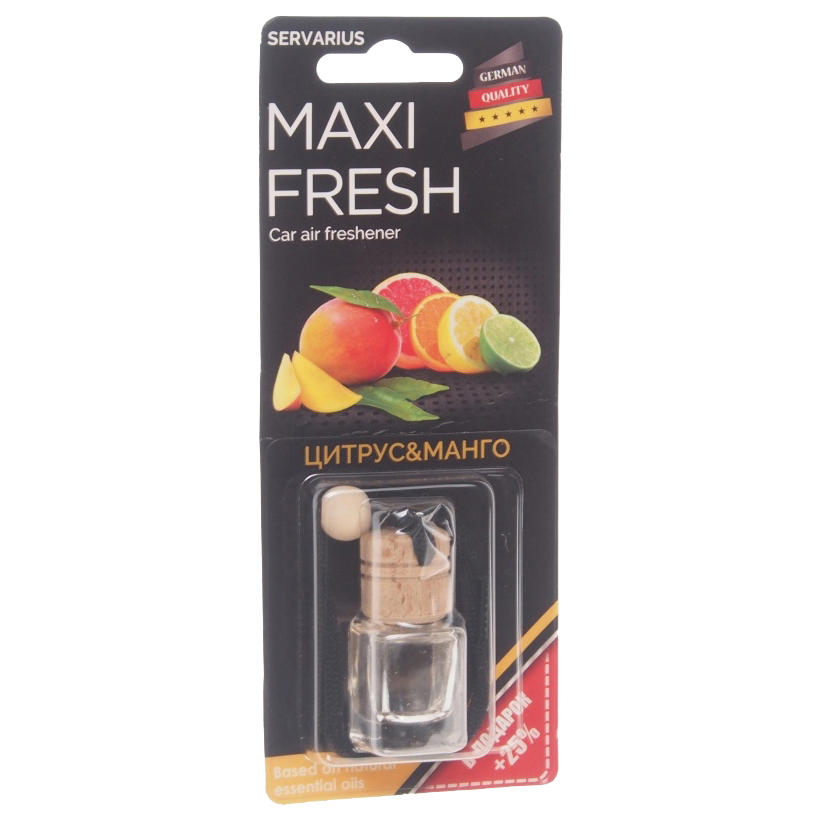 фото Ароматизатор подвесной жидкостный (цитрус и манго) с деревянной крышкой 5мл maxi fresh