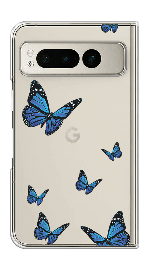 

Чехол на Google Pixel Fold "Blue butterflies", Синий;черный, 271850-1