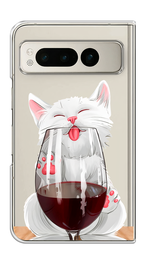 

Чехол на Google Pixel Fold "Кот с бокалом", Прозрачный;белый;красный, 271850-1