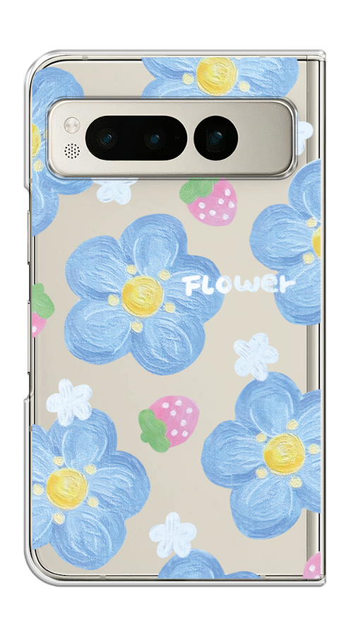 

Чехол на Google Pixel Fold "Цветы и клубники", Прозрачный;голубой;белый, 271850-1