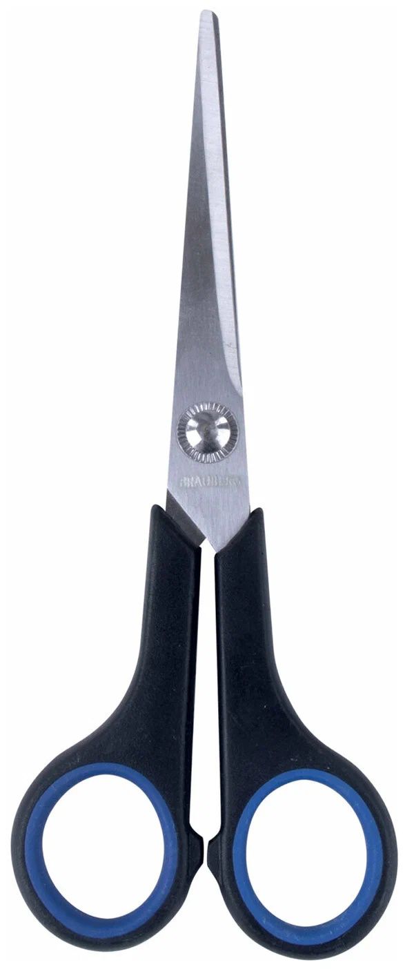Ножницы Brauberg Soft Grip 216 мм, 3-х сторонняя заточка, чёрно-синие