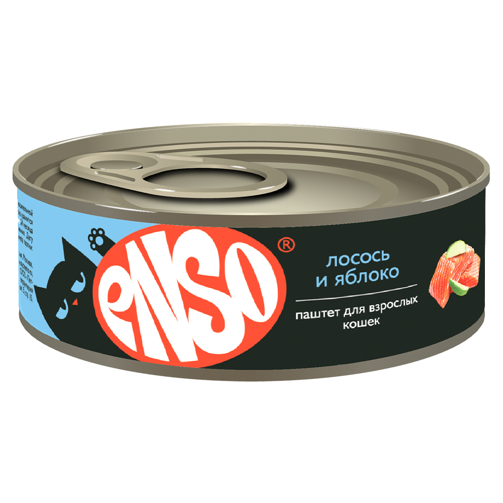 Консервы для кошек ENSO с лососем и яблоком, паштет, 24шт по 100г