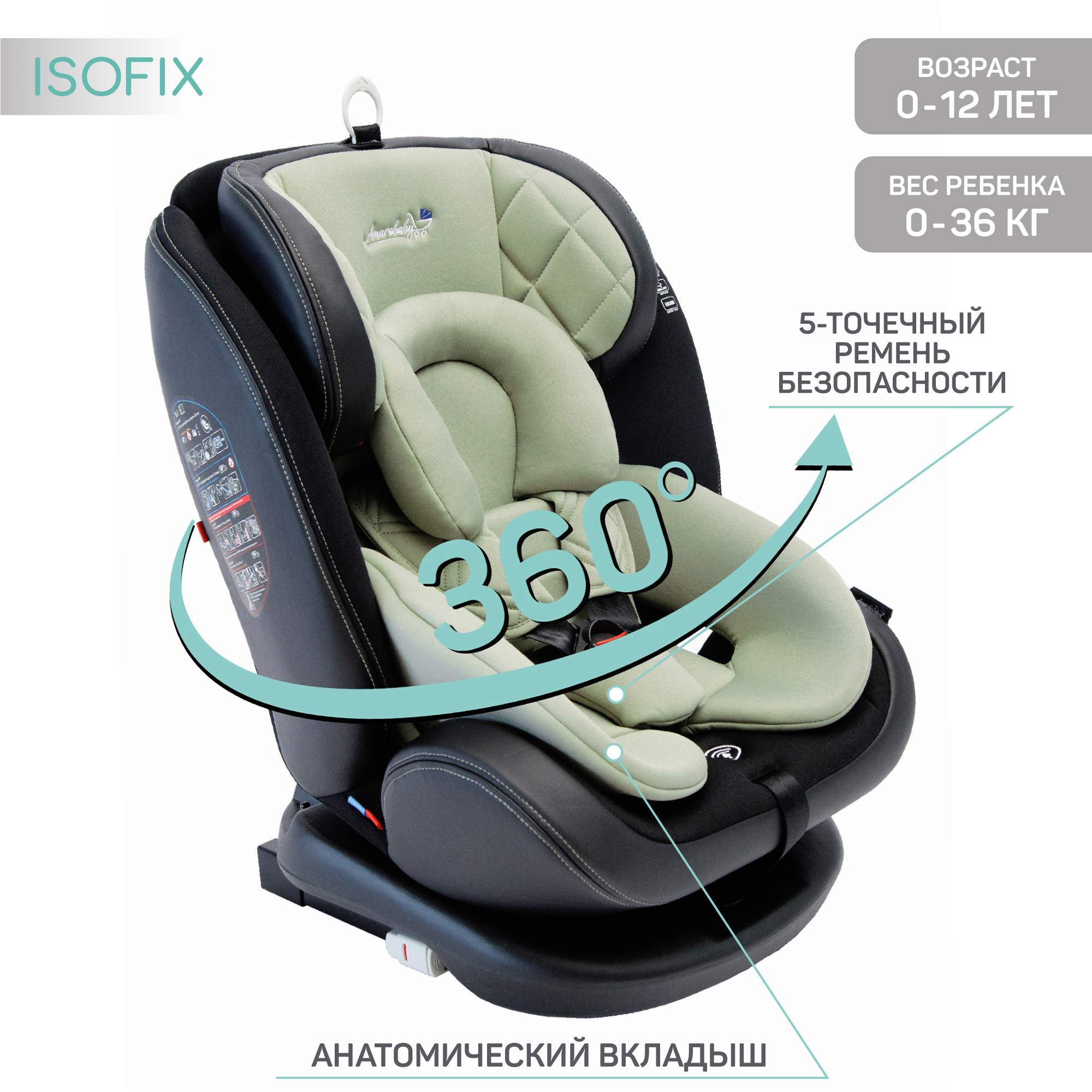 Автокресло детское AMAROBABY ST-3, Isofix класс D, 0+/1/2/3, 0-12 лет, 0-36 кг детские электронные качели amarobaby wooden swing хаки музыка blueтooth съемная дуга