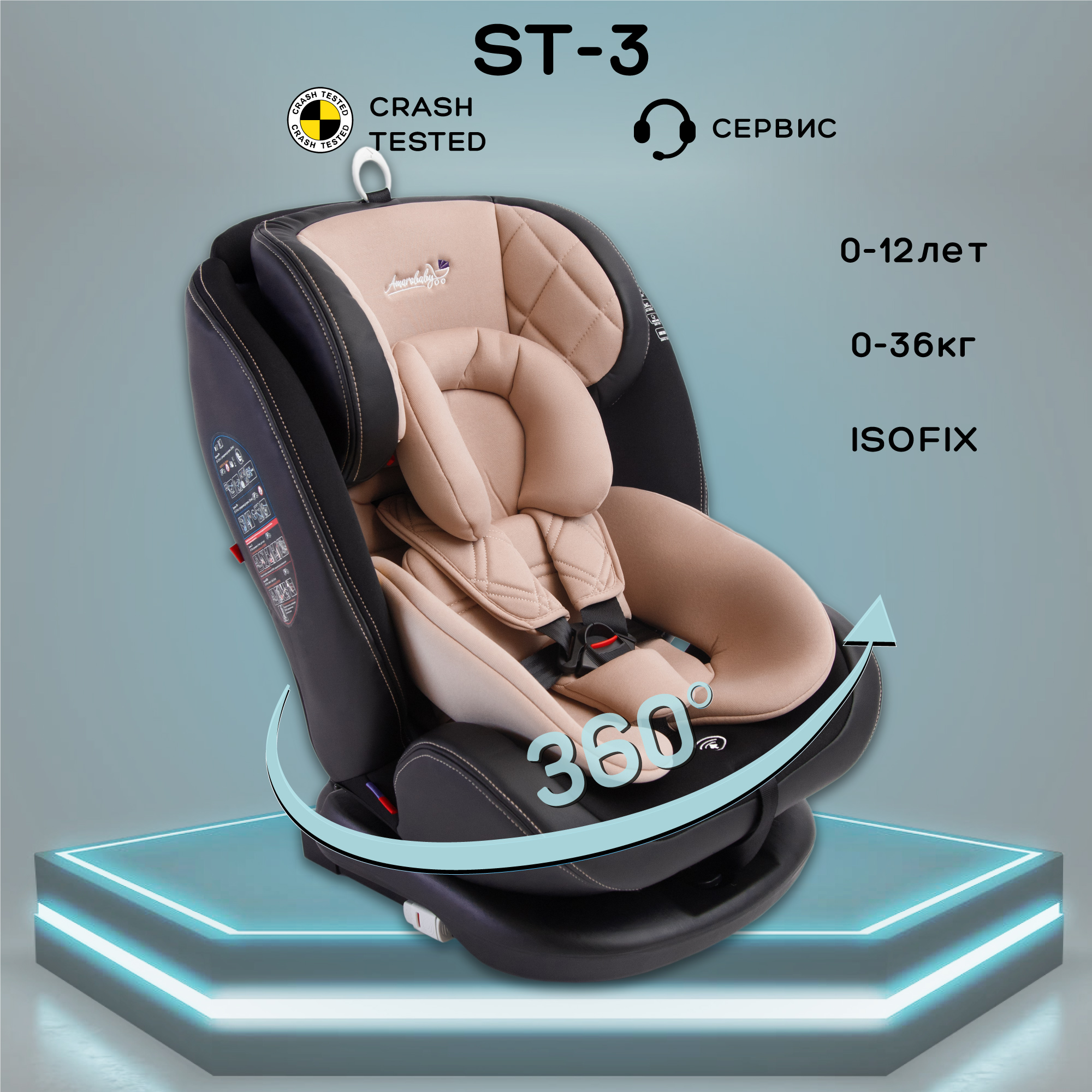 Автокресло детское AMAROBABY ST-3 Isofix класс D 0123 0-12 лет 0-36 кг 22360₽