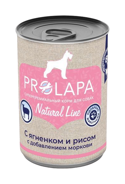 Влажный корм для собак Prolapa Natural Line, с ягненком, рисом и морковью, 400 г, 6 шт