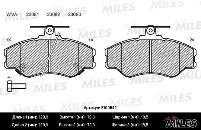 

Колодки тормозные передние Hyundai H100 93>00 Miles E100542