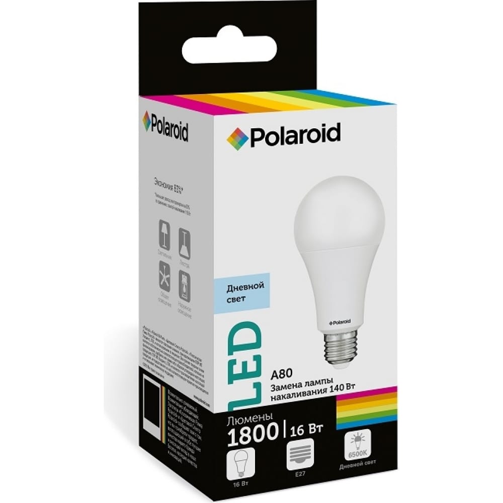 

Polaroid Светодиодная лампа 220V A80 16W 6500K E27 1800lm PL-A8016276