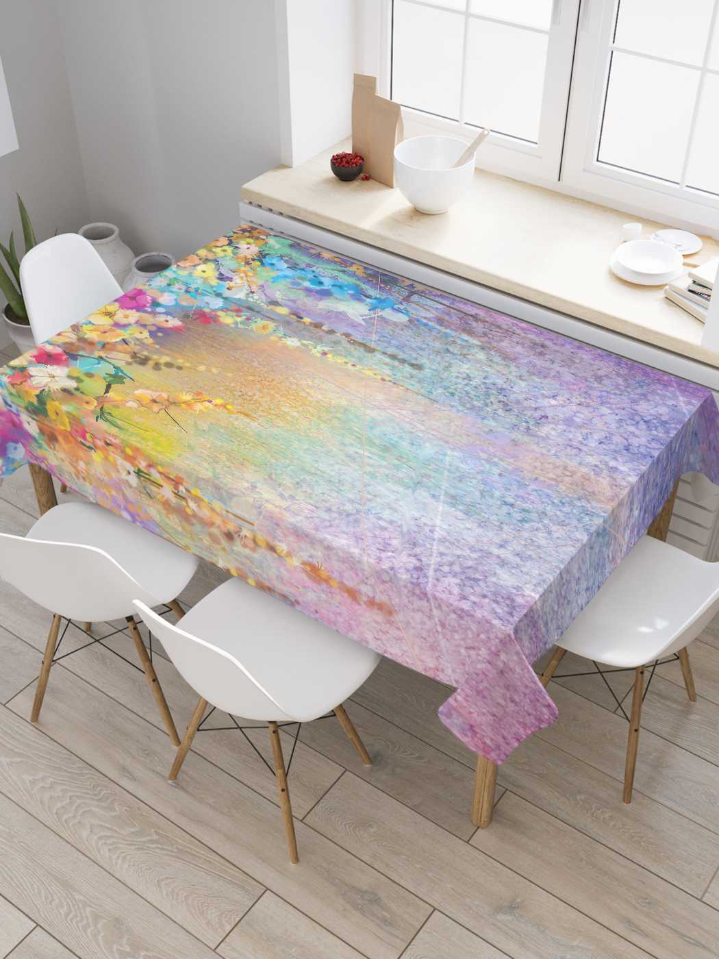 

Скатерть прямоугольная JoyArty "Цветочные декорации" из оксфорда, 120x145 см, Фиолетовый, Цветочные декорации