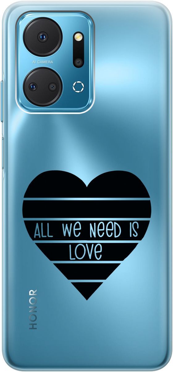 

Силиконовый чехол на Honor X7a с 3D принтом "All We Need is Love" прозрачный, Прозрачный;черный, 159389