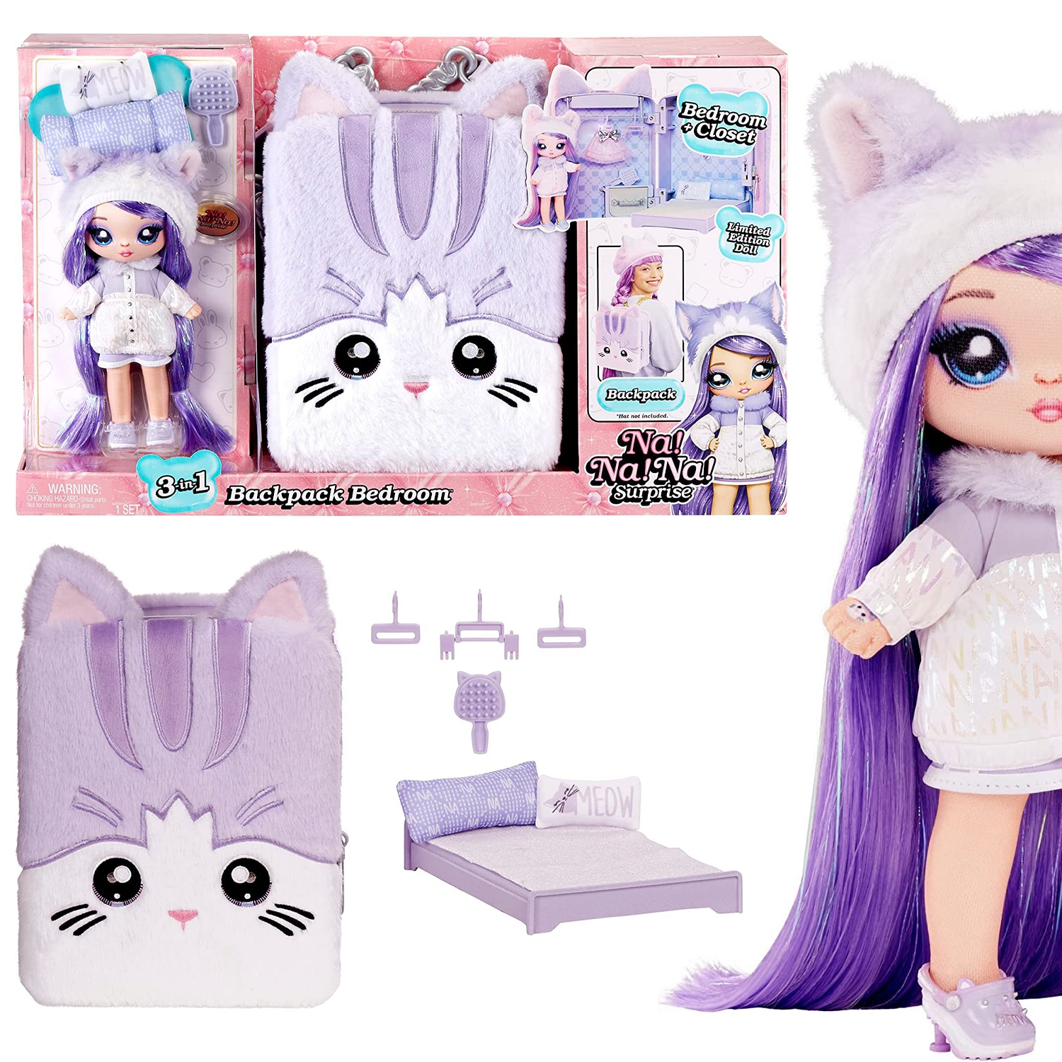 Игровой набор Na Na Na Surprise куколка Lavender Kitty и рюкзак