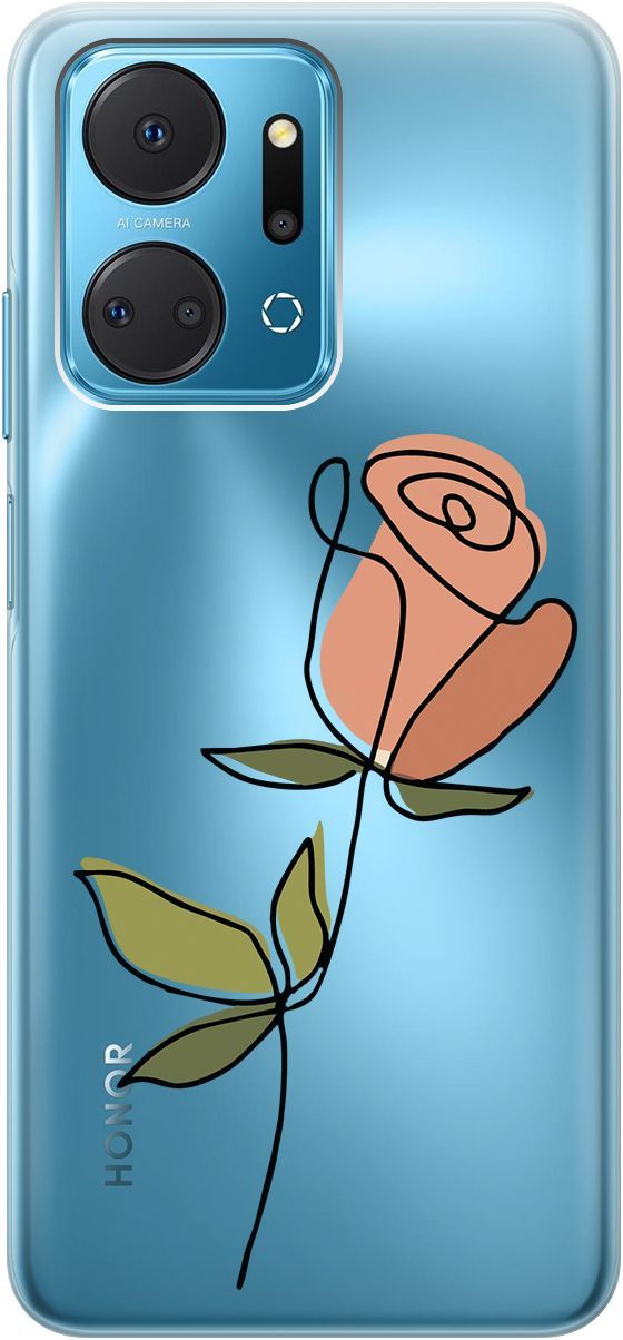 

Силиконовый чехол на Honor X7a с 3D принтом "Rose" прозрачный, Прозрачный;зеленый, 159389