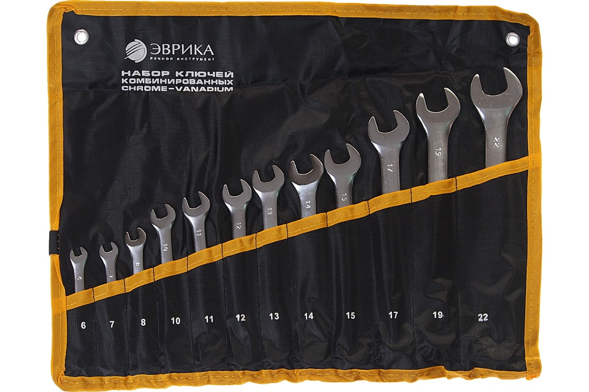 Набор ключей комбинированных 6-22мм 12 предметов в сумке сатинированных ЭВРИКА