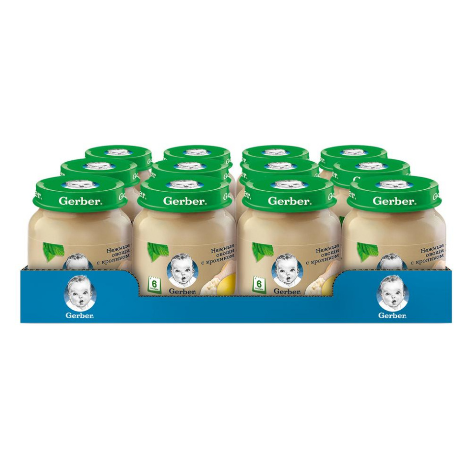 

Пюре Gerber нежные овощи с кроликом c 6 месяцев 12 шт. по 130 г, Нежные овощи с кроликом
