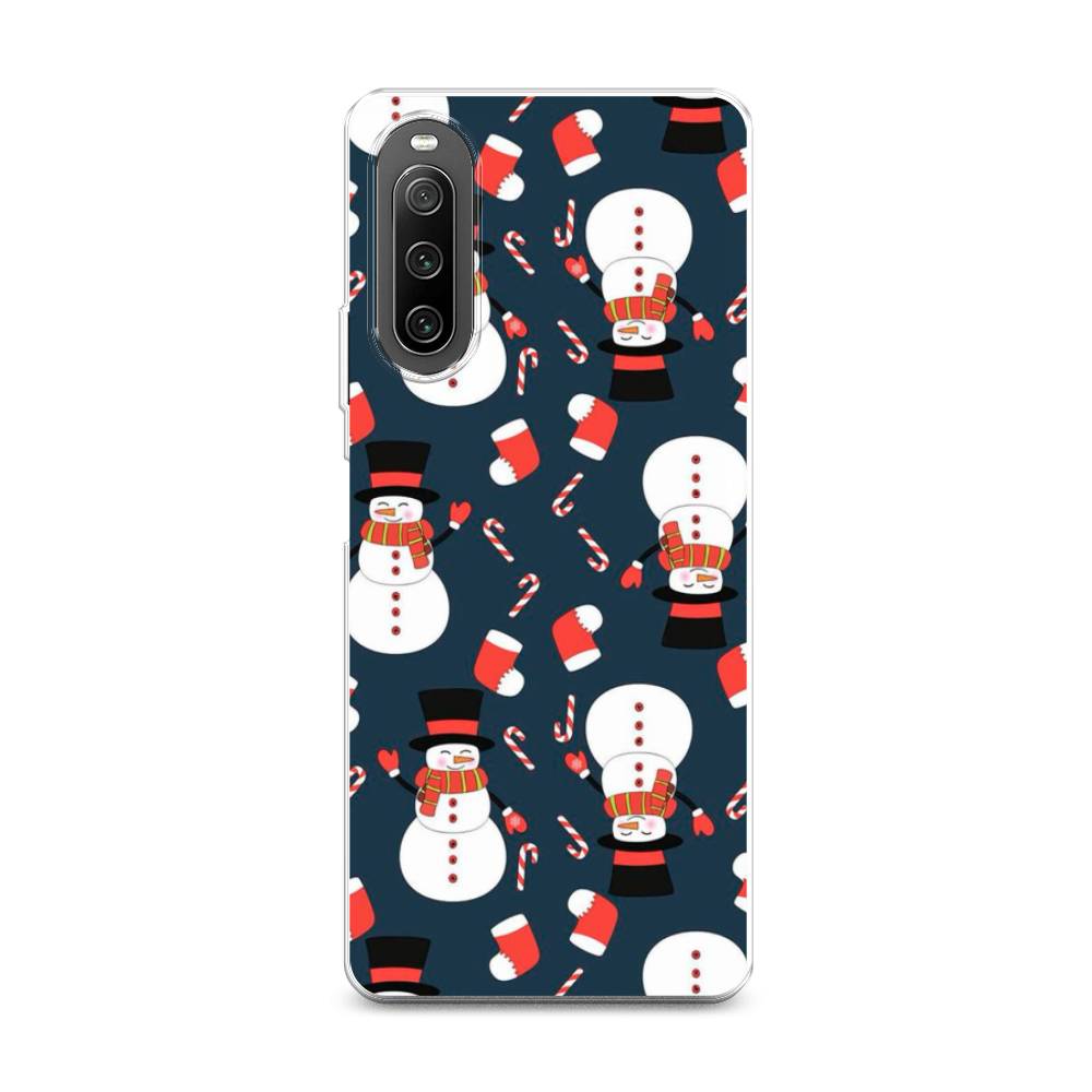 

Чехол на Sony Xperia 10 IV "Синие снеговики", Синий;белый;красный, 55250-5