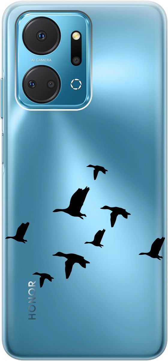 

Силиконовый чехол на Honor X7a с 3D принтом "Flock of Ducks" прозрачный, Прозрачный;черный, 159389