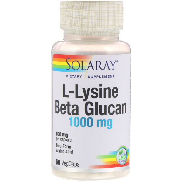 фото L-lysine & beta glucan 1000 solaray, 60 капсул