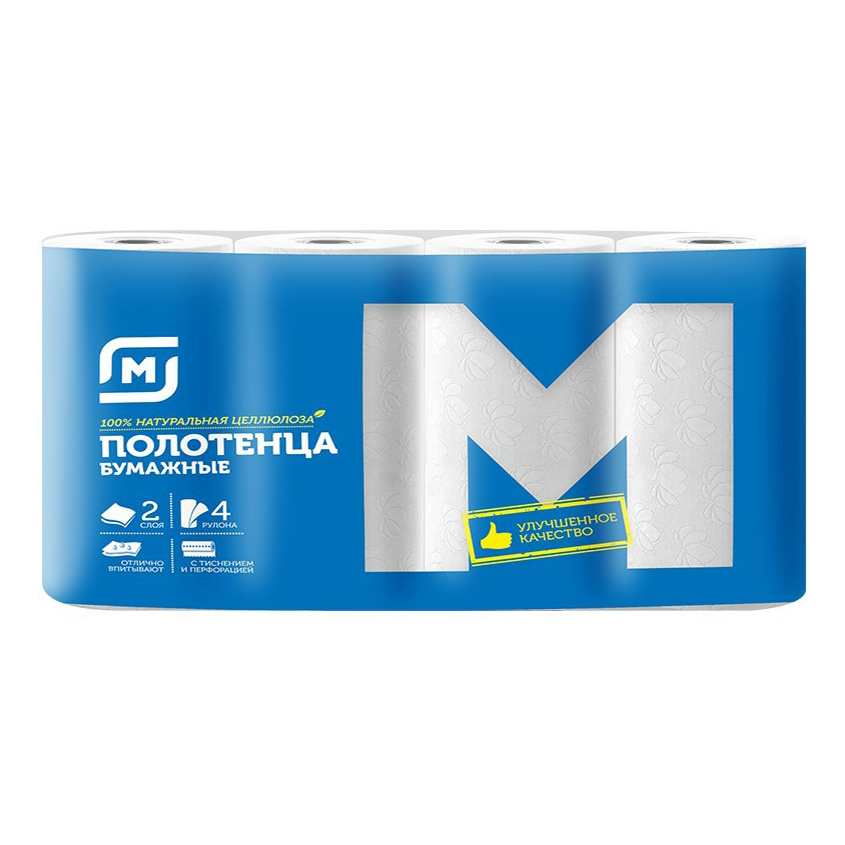

Бумажные полотенца Магнит 2 слоя 4 рулона, Белый, 39733732