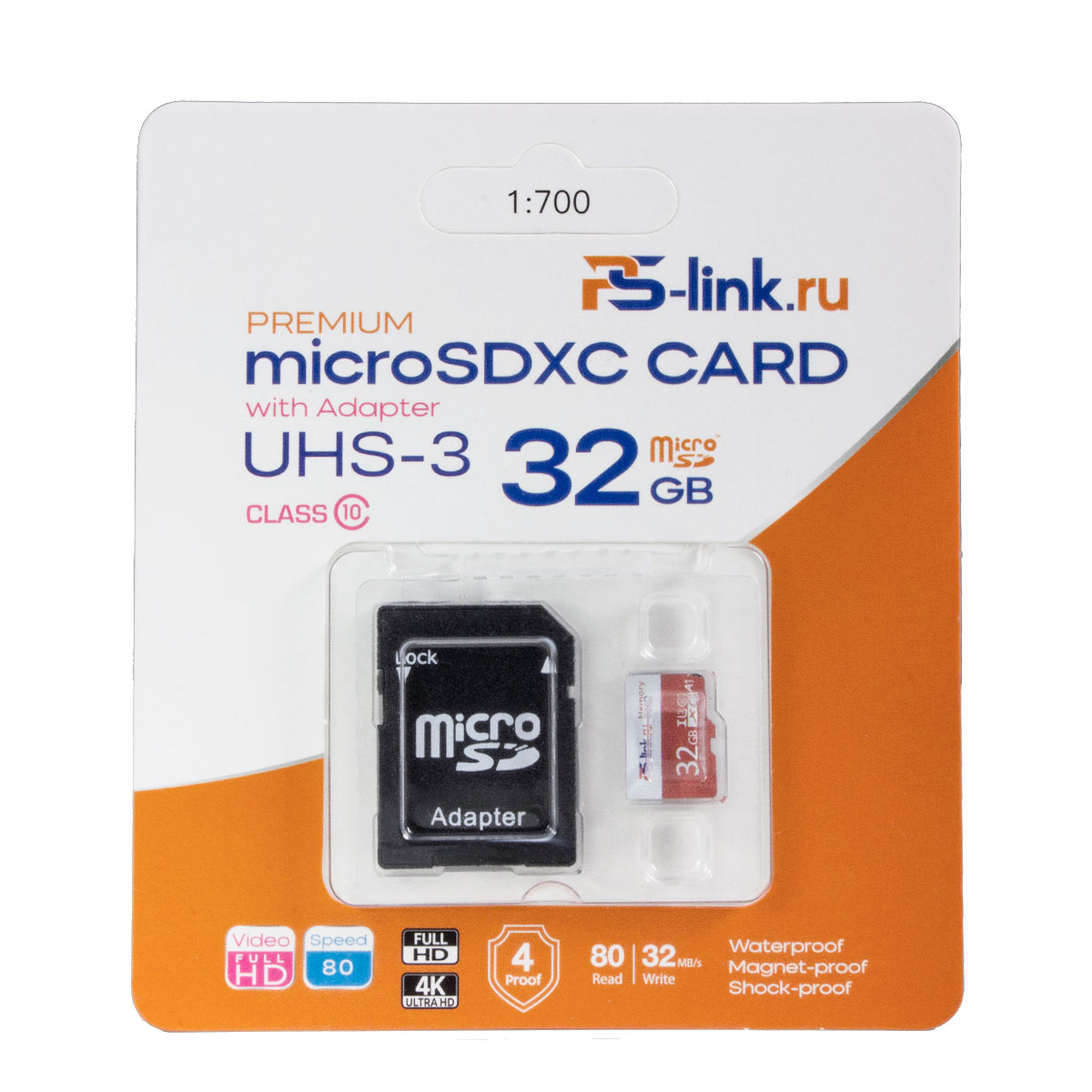 

Карта памяти microSD 32ГБ Ps-Link VP-32G UHS-3, VP-32G