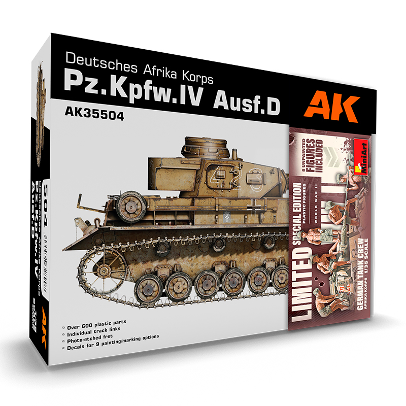 

Сборная модель AK Interactive Танк Pz.Kpfw.IV Ausf.D Afrika Korps + 5 фигур AK35504-B