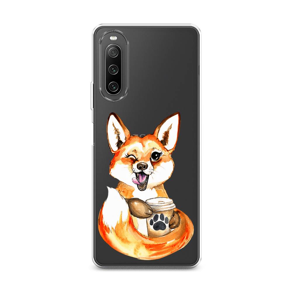 

Чехол на Sony Xperia 10 IV "Подмигивающая лиса с кофе", Оранжевый;белый;коричневый, 55250-4