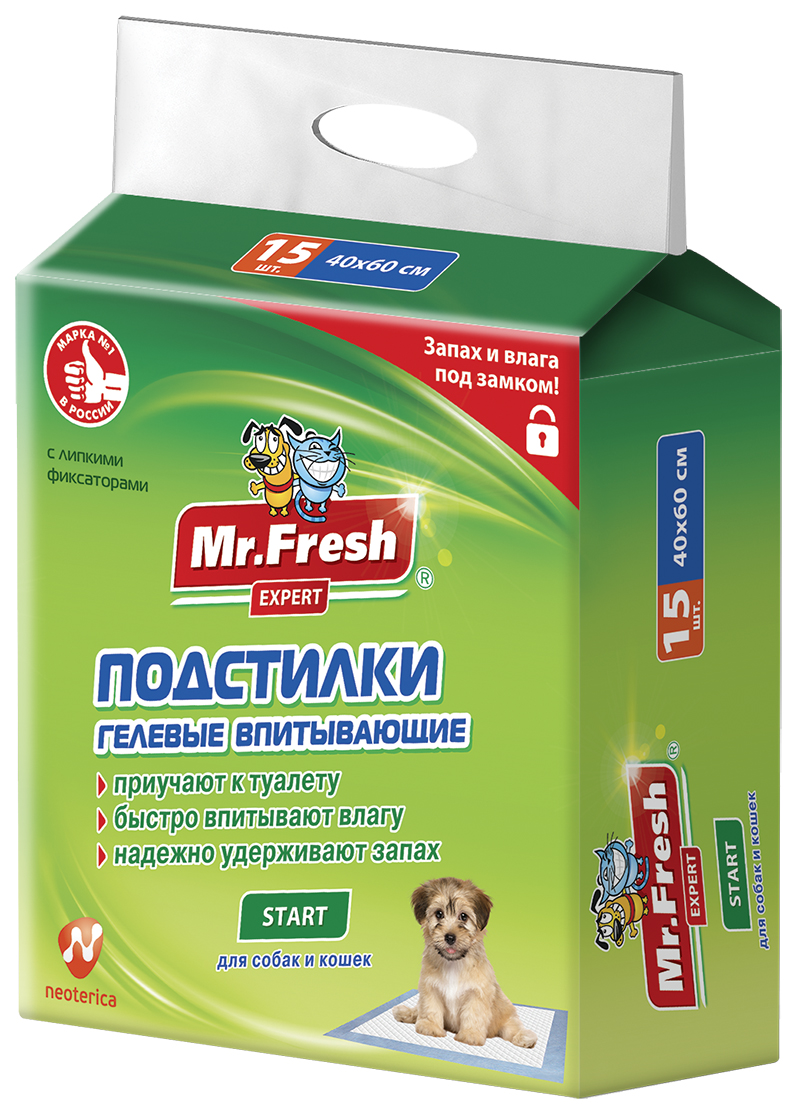 

Подстилки для домашних животных Mr.Fresh Start Expert, 40х60 см, 15 шт, Белый