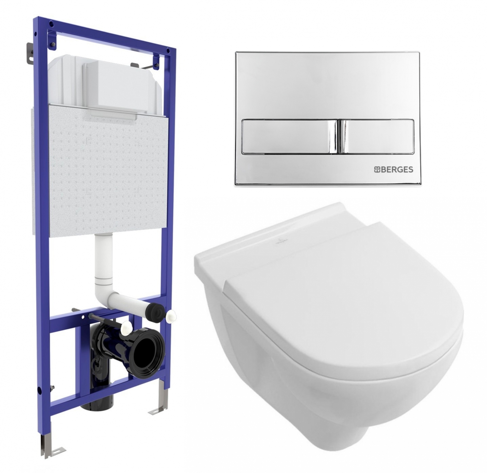 

Комплект: инсталляция Berges Wasserhaus + унитаз Villeroy O Novo Directflush + кнопка хром