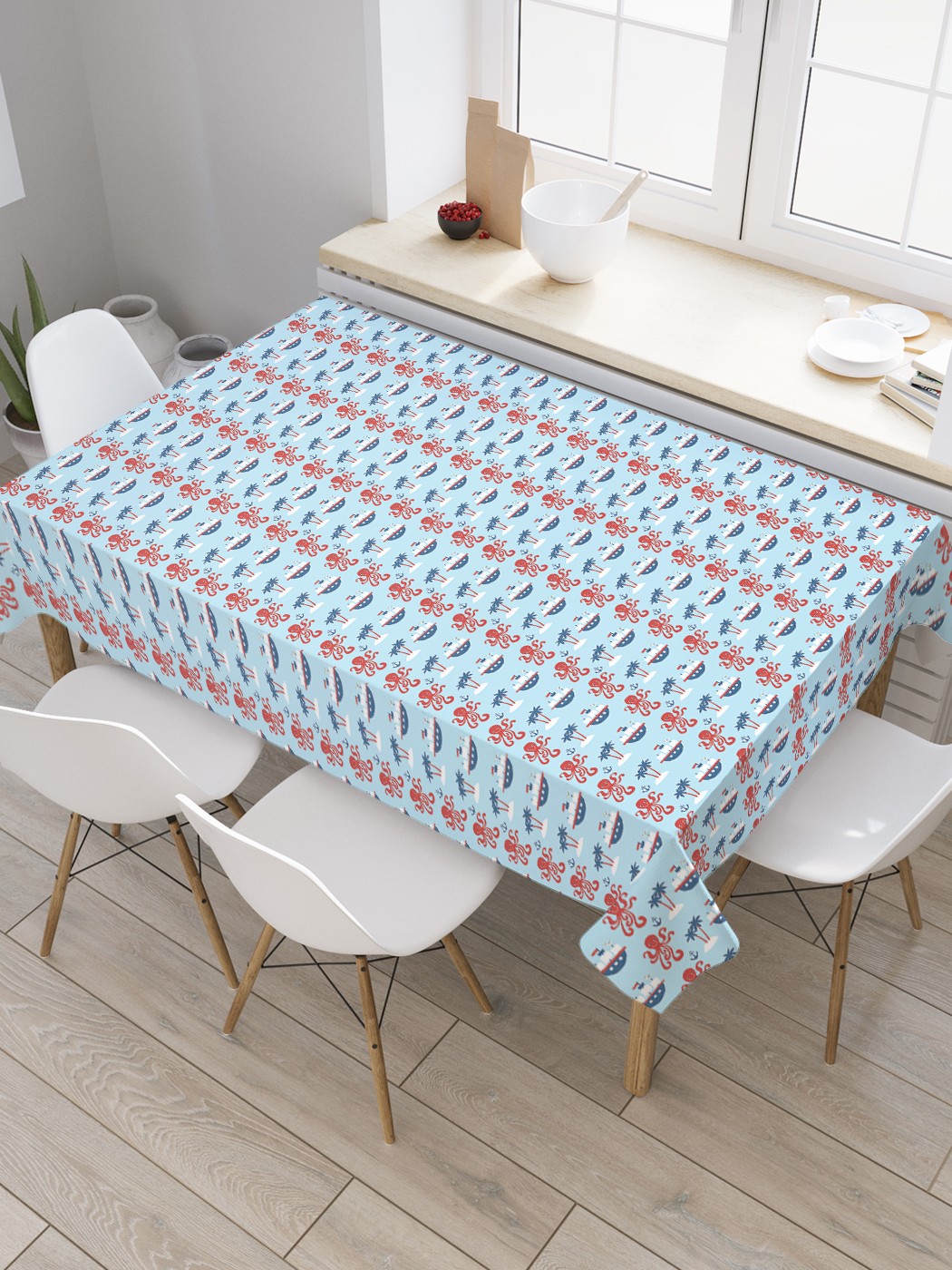 

Скатерть прямоугольная JoyArty "Морские осьминоги" из сатена, 180x145 см, Голубой, Морские осьминоги