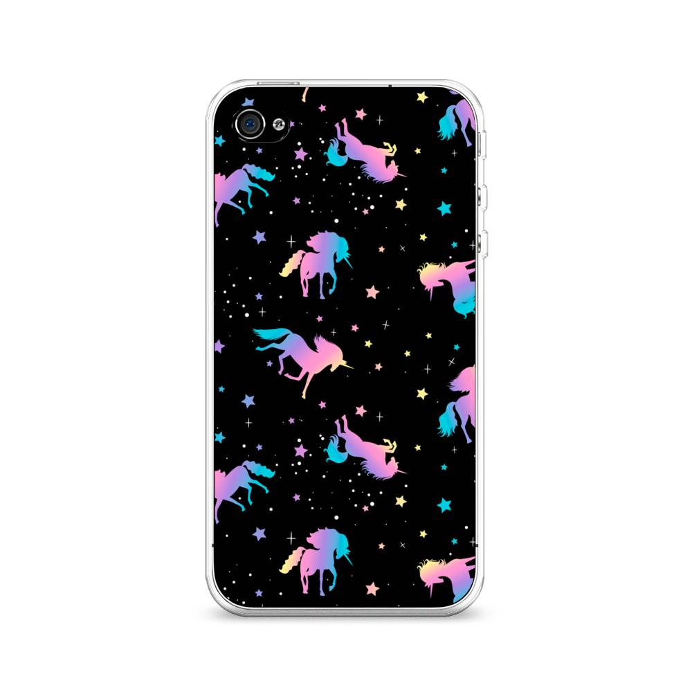 

Чехол на Apple iPhone 4/4S "Единороги градиент", Черный;розовый;голубой, 10150-1