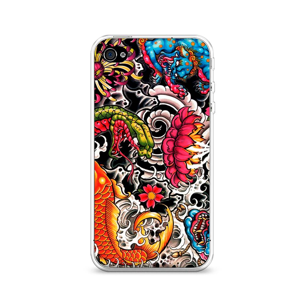 

Чехол на Apple iPhone 4 "Японское искусство", Красный;оранжевый;голубой, 10150-4
