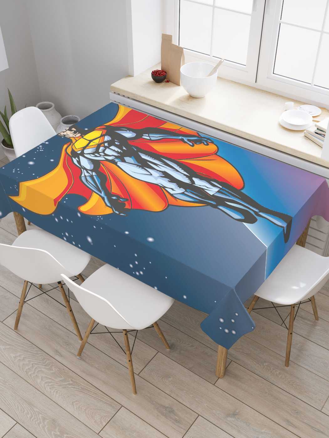 

Скатерть прямоугольная JoyArty "Супергерой в космосе" из сатена, 180x145 см, Синий, Супергерой в космосе