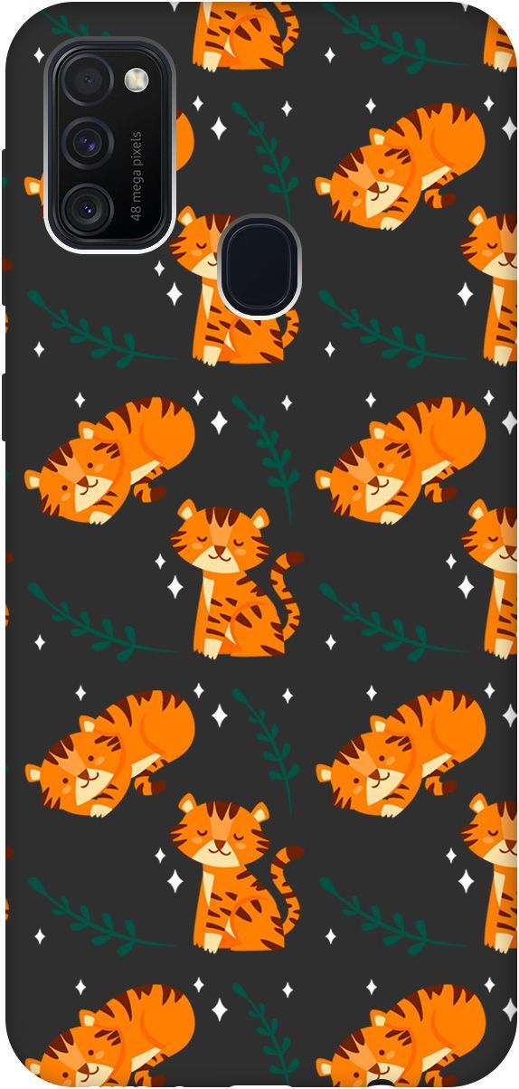 

Матовый чехол на Samsung Galaxy M21/M30s с принтом "Tigers" черный, Черный;белый, 8431
