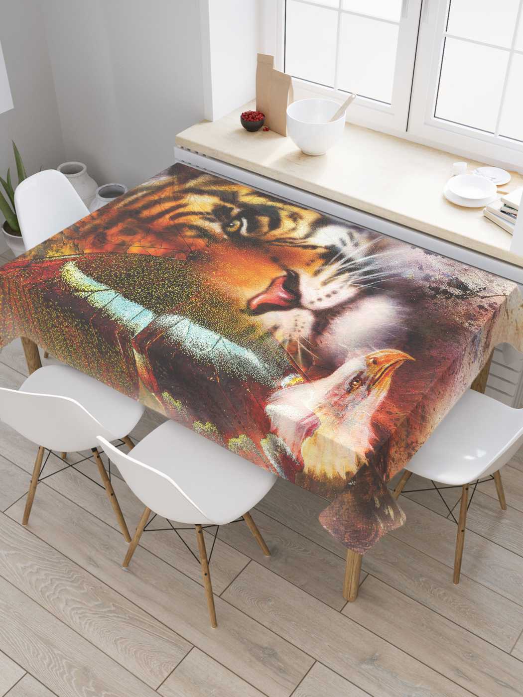 

Скатерть прямоугольная JoyArty "Орел и тигр" из сатена, 180x145 см, Оранжевый, Орел и тигр