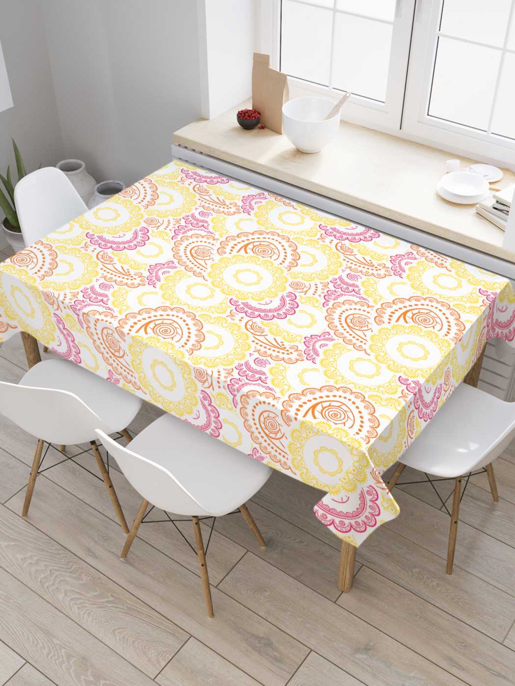 

Скатерть прямоугольная JoyArty "Цветочная чешуя" из оксфорда, 180x145 см, Желтый, Цветочная чешуя